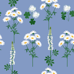 Seamless vector beautiful illustration with wildflowers