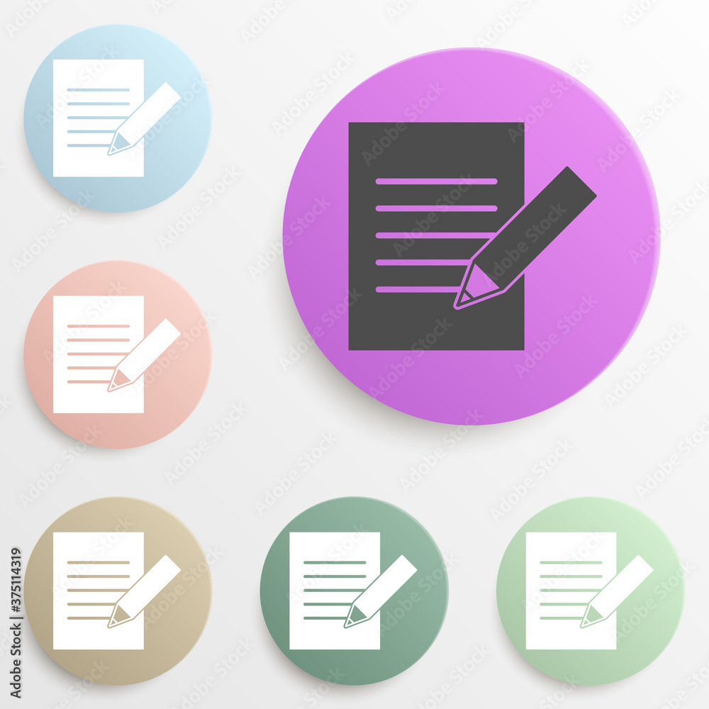 Poster writing on paper with a pencil badge color set. simple glyph, flat vector of web icons for ui and ux