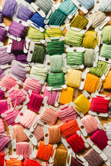 Embroidery threads multicolored background.