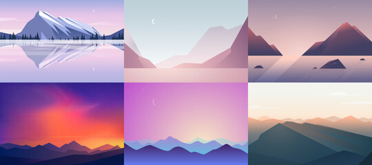 Vector banners set with polygonal landscape illustrations - 375114946