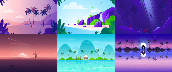 Vector banners set with polygonal landscape illustrations - 375114977
