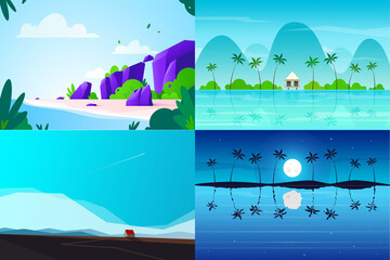 Vector banners set with polygonal landscape illustrations - 375115123
