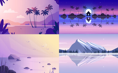 Vector banners set with polygonal landscape illustrations - 375115157