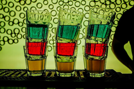 Decorative, tasty and colorful cocktails at the bar  