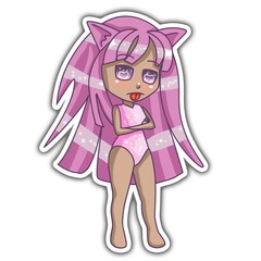 Cute girl offended, shows tongue, sticker