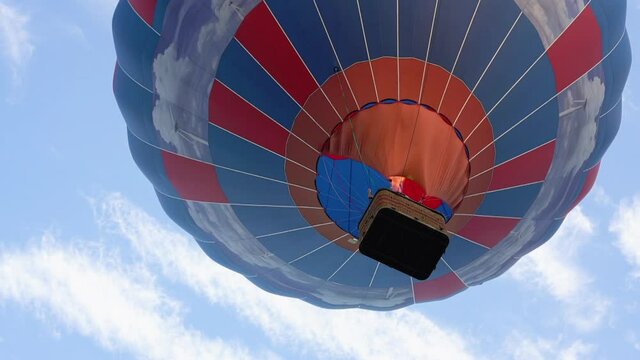 Belaya Tserkov, Ukraine, August 24, 2020 colorful hot air balloon flying in the blue sky