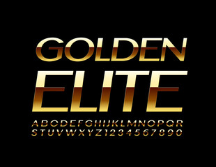 Vector Golden Elite shiny Font. Chic premium Font. Rich glossy Alphabet Letters and Numbers set