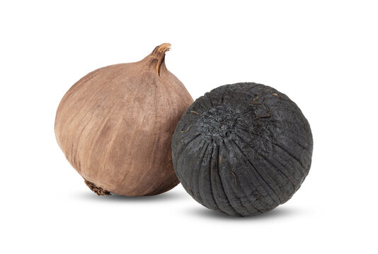 Black Garlic Bulbs On White Background