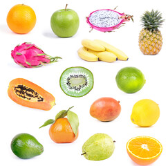 Set of defferent fruits isolated on white background