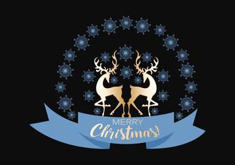 Golden deer. Christmas greeting card, poster. Holiday vector decoration. Winter holiday template 