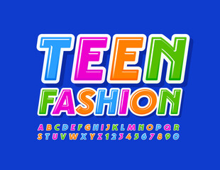 Vector colorful baner Teen Fashion. Trendy bright Font. Modern Alphabet Letters and Numbers set