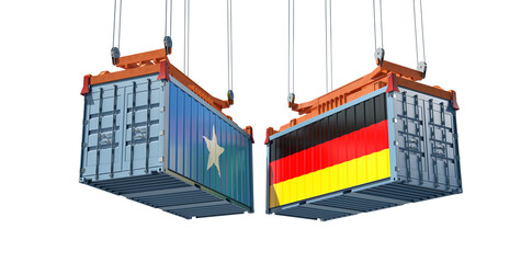 Freight containers with Somalia and German flag. 3D Rendering 