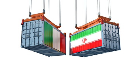 Freight containers with Italy and Iran national flags. 3D Rendering 