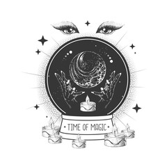 Witchcraft magic globe silhouette with water element. Vector illustration © annbozhko