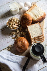 Top view of food items of nutritional value with use of selective focus