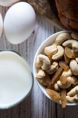 Close up of nuts and raisins with use of selective focus