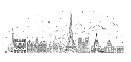 France skyline with panorama in white background - obrazy, fototapety, plakaty