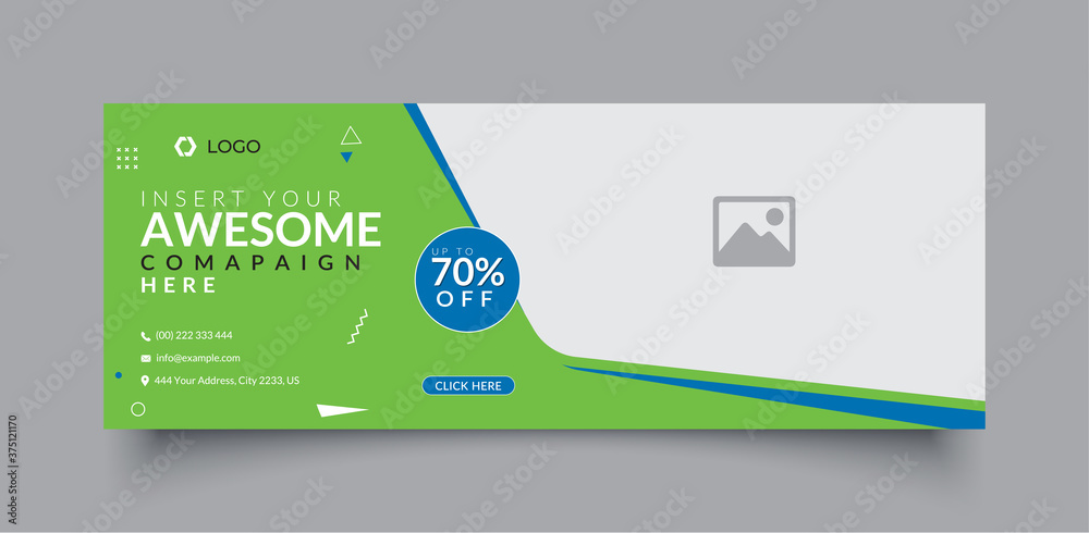 Wall mural corporate facebook cover page timeline web ad banner template design with photo place modern layout 