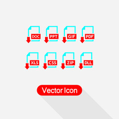 Download DOC,PTT,GIF,PDF,XLS,CSS,ZIP,DLL File Icons  Download Documents Icon Vector Illustration Eps10