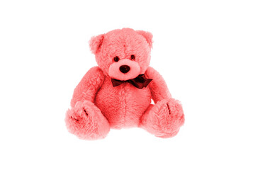 A cute pink teddy bear isolated on a white background