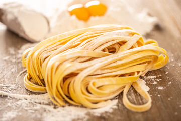 Preparation pasta Tagliatele from flour and eggs - Close-up