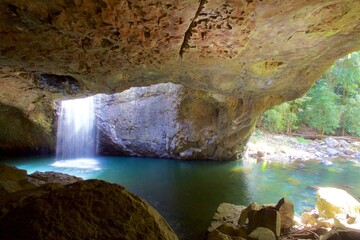 beautiful waterfall insite the cave of Australia