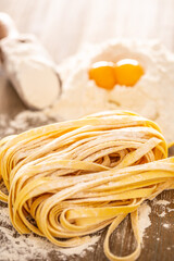 Preparation pasta Tagliatele from flour and eggs - Close-up