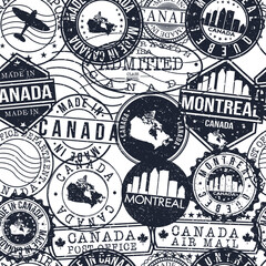 Montreal Canada Stamps. City Stamp Vector Art. Postal Passport Travel. Design Set Pattern.