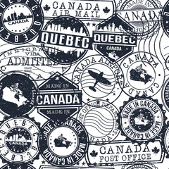 Quebec Canada Stamps. City Stamp Vector Art. Postal Passport Travel. Design Set Pattern.