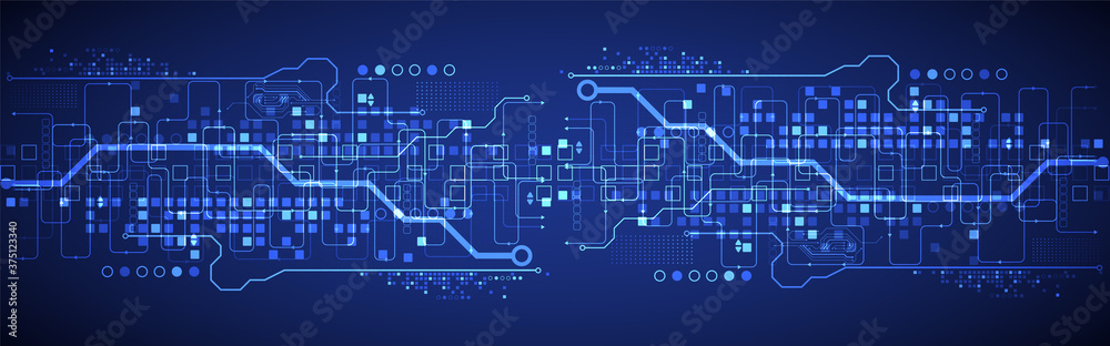 Wall mural abstract technology concept. circuit board, high computer color background. vector illustration with