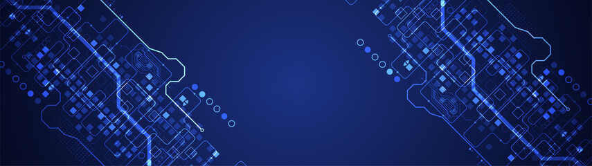Abstract technology concept. Circuit board, high computer color background. Vector illustration with space for content, web - template, business tech presentation.