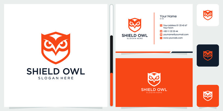 shield owl logo design symbol icon template business card Vector Premium