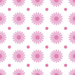 Pink daisy flower seamless pattern vector on isolated white background. 