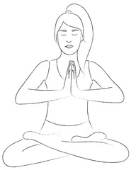 Sketch of a girl who is sitting in a lotus position with closed eyes