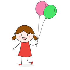 Little Girl with balloon doodle vector
