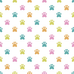 Cute paw seamless pattern vector on isolated white background.