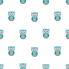 Cute owl seamless pattern vector on isolated white background.