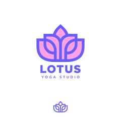 Lotus logo. Yoga studio icon. Pink lotus flower. Linear logo.