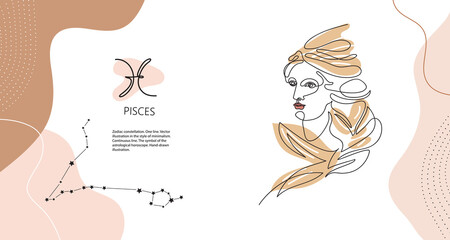 Zodiac background. Pisces constellation. The element of water. Horizontal banner.