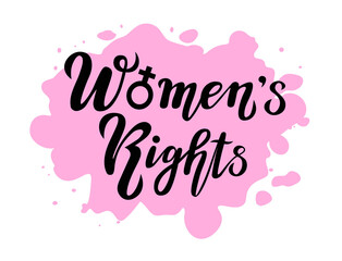 women's right lettering text on pink watercolor background, vector illustration can use for print or web. 
