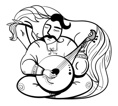 ukrainian cossack, folk picture, vector illustration. the man with a horse. can use for web or print.