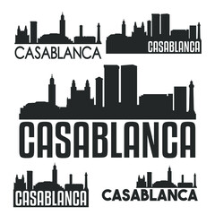 Casa Blanca Morocco Flat Icon Skyline Vector Silhouette Design Set Logo.