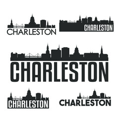 Charleston South Carolina Flat Icon Skyline Vector Silhouette Design Set Logo.