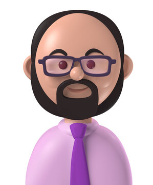 Cartoon character 3d avatar middle age happy bald caucasian man