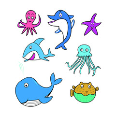 Illustration of some cute sea animals