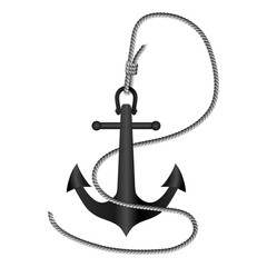 Anchor tied with rope isolated on white, 3d vector illustration