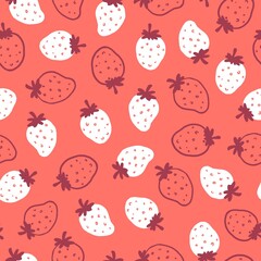 Vector Red and White Strawberry Doodle Pattern