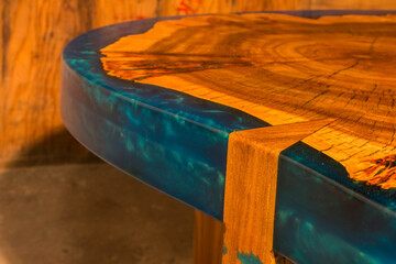 beautiful wooden table made of elm slab and epoxy resin