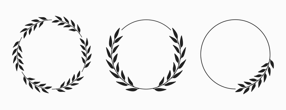 Set of laurel wreath circle borders. Decorative vector elements.