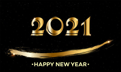 Luxury 2021 Happy New Year elegant design - vector illustration of golden 2021 logo numbers on dark background. Eps 10